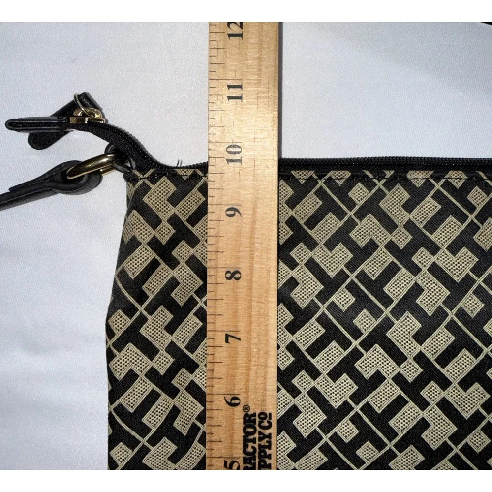 Tommy Hilfiger Crossbody Bag Womens Small Black Tan Monogram Jacquard Purse